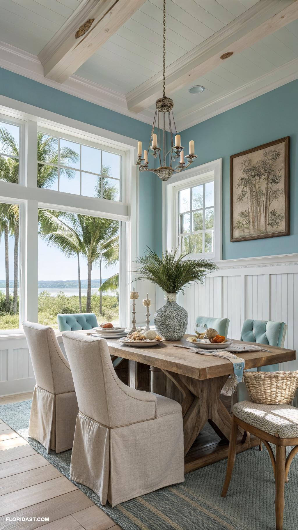 beachy dining room Ocean blue accent walls for a coastal vibe