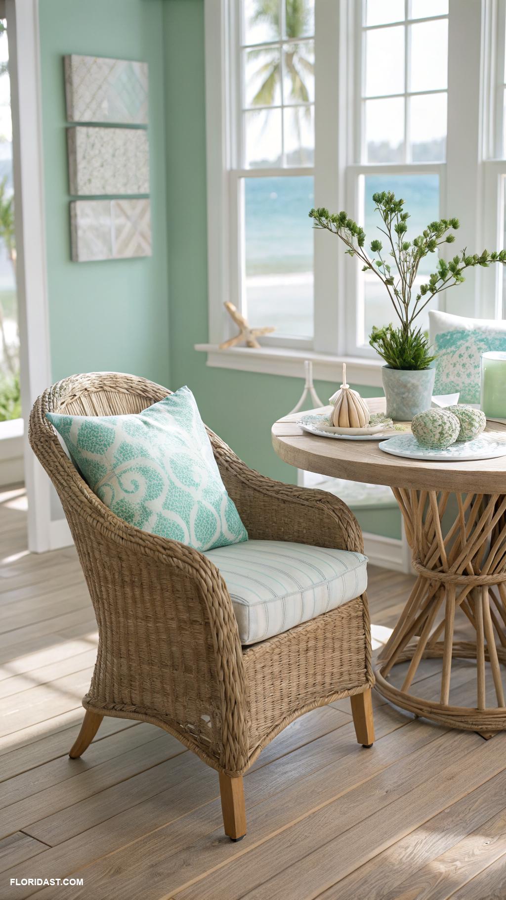 beachy dining room Wicker chairs for casual coastal dining