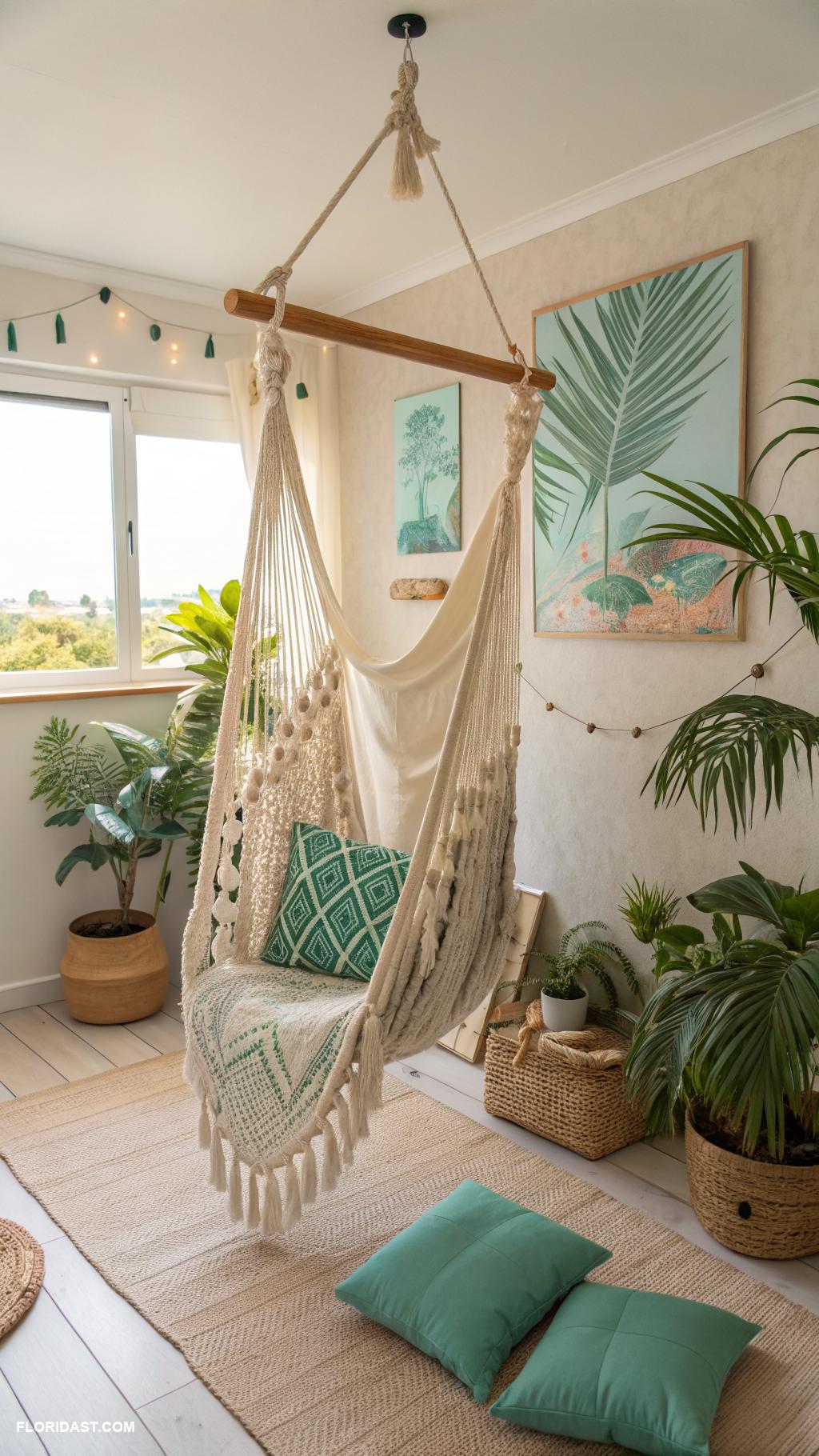 boho beachy bedroom ideas Hammock chair for relaxed seating option
