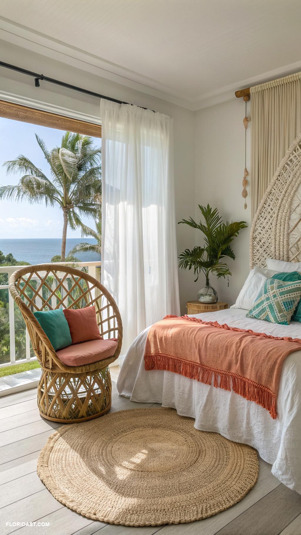 boho beachy bedroom ideas Rattan accents for a tropical touch
