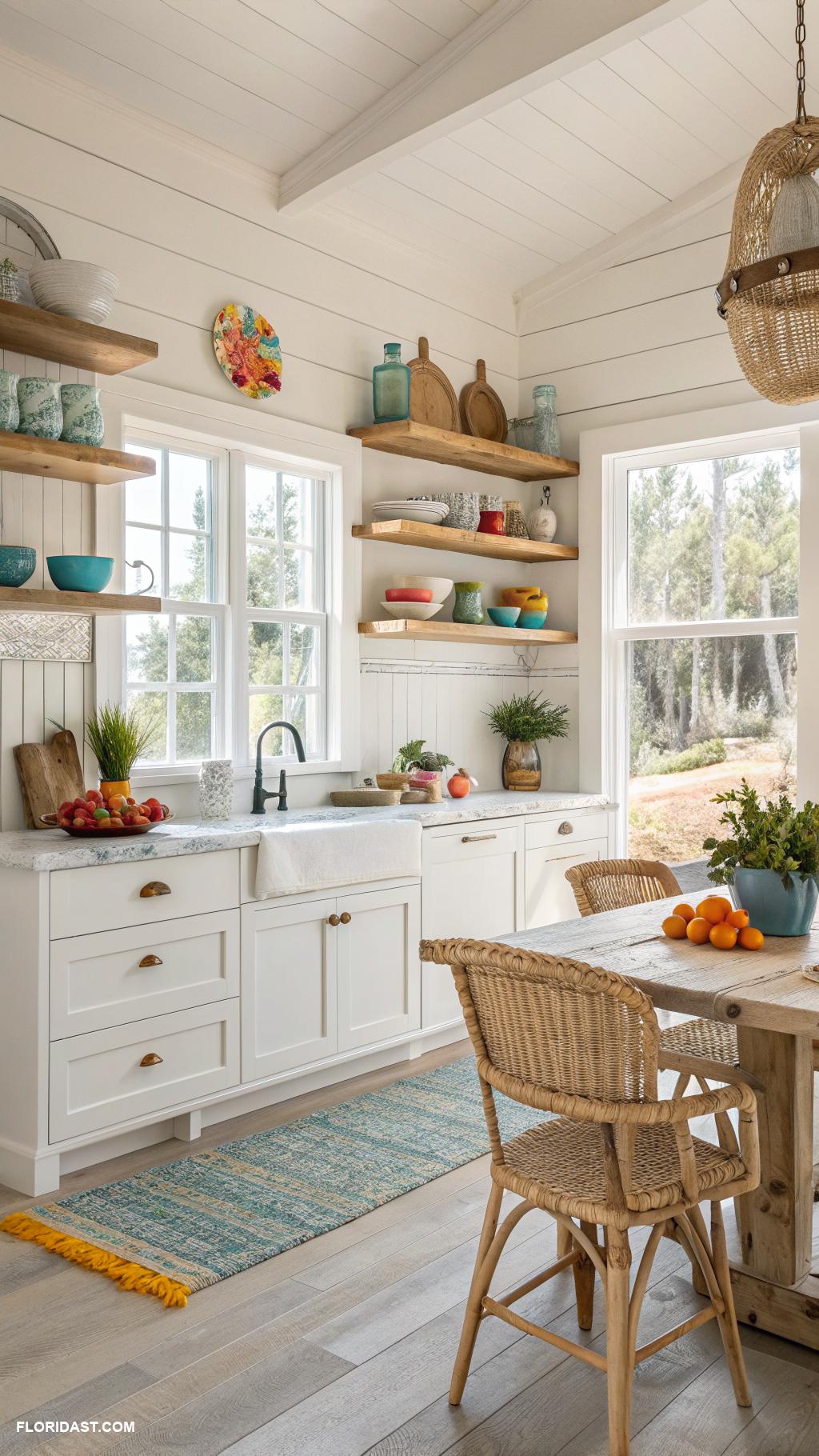 coastal boho kitchen Natural wood accents and textures