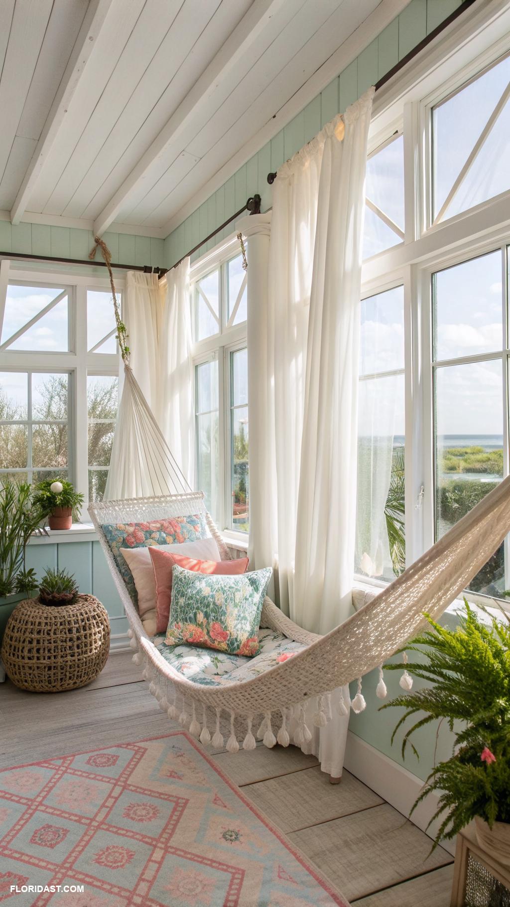coastal sun rooms Cozy hammock sun room for relaxation