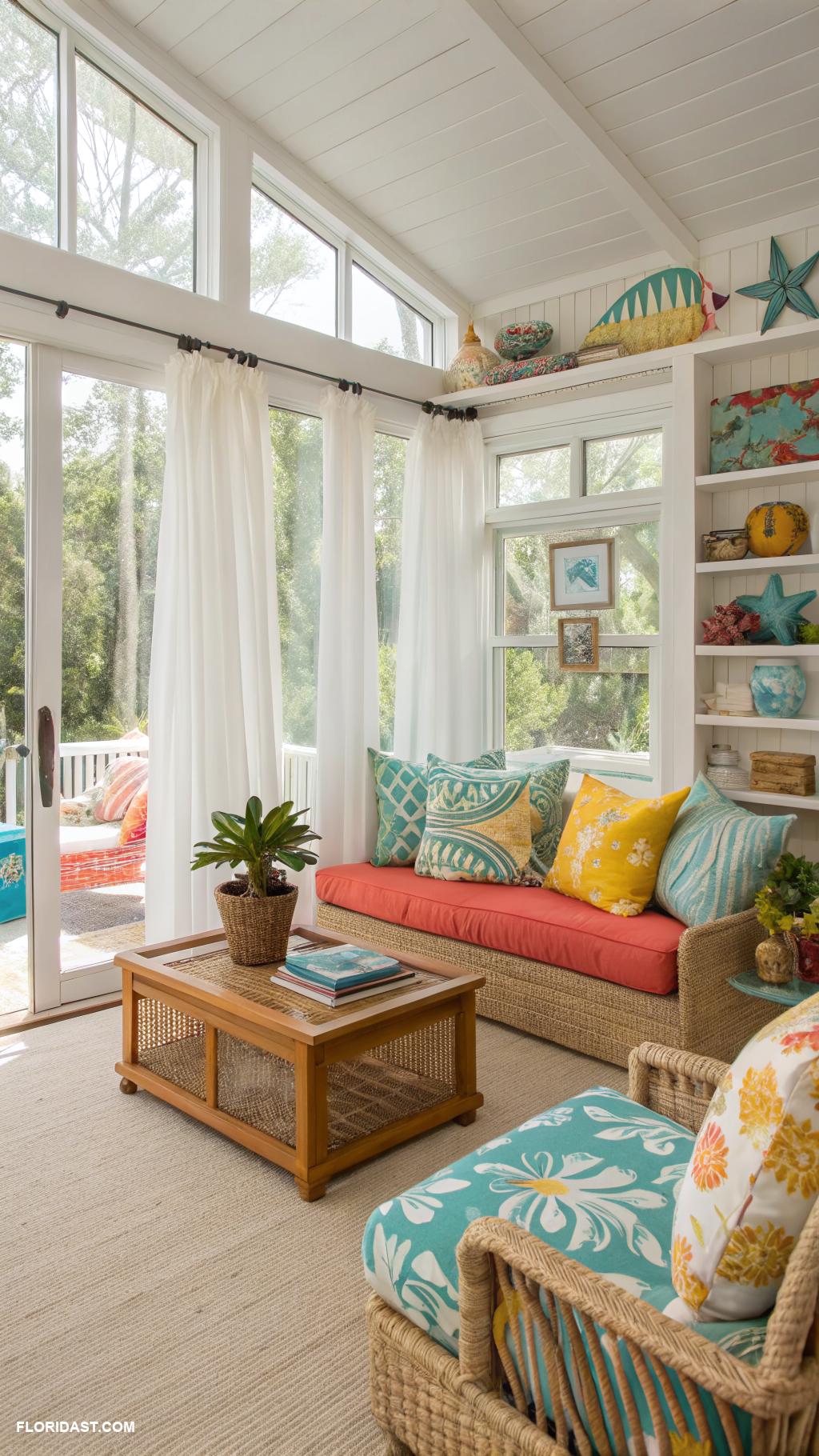 coastal sun rooms Sun room with colorful beach decor