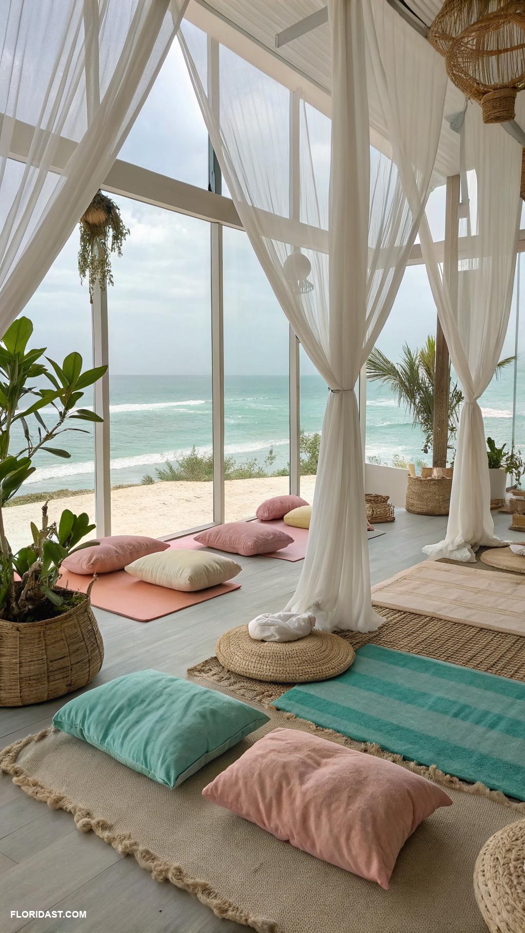 coastal yoga rooms Soft textiles for comfortable poses