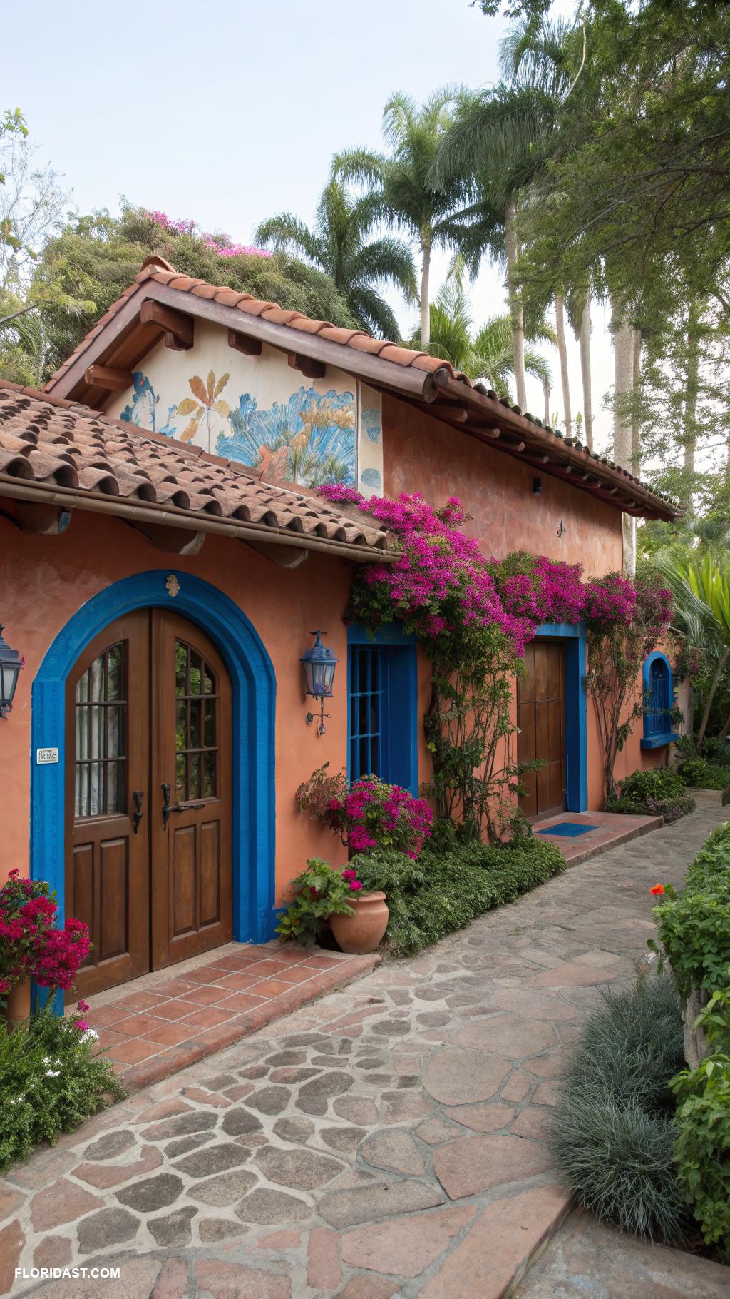 hacienda style homes Bold terracotta tiles and vibrant colors