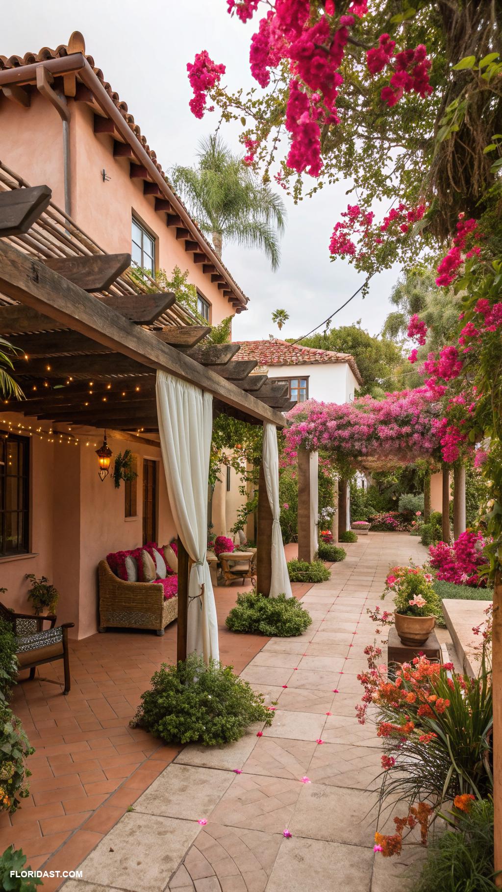 hacienda style homes Charming courtyard with lush tropical gardens