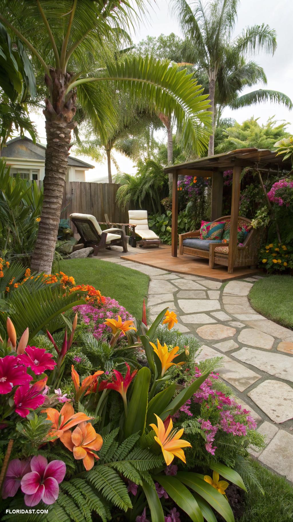 tropical backyard Add a colorful flower bed