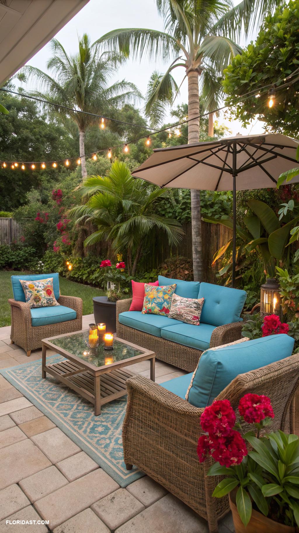tropical backyard Create a patio with outdoor furniture