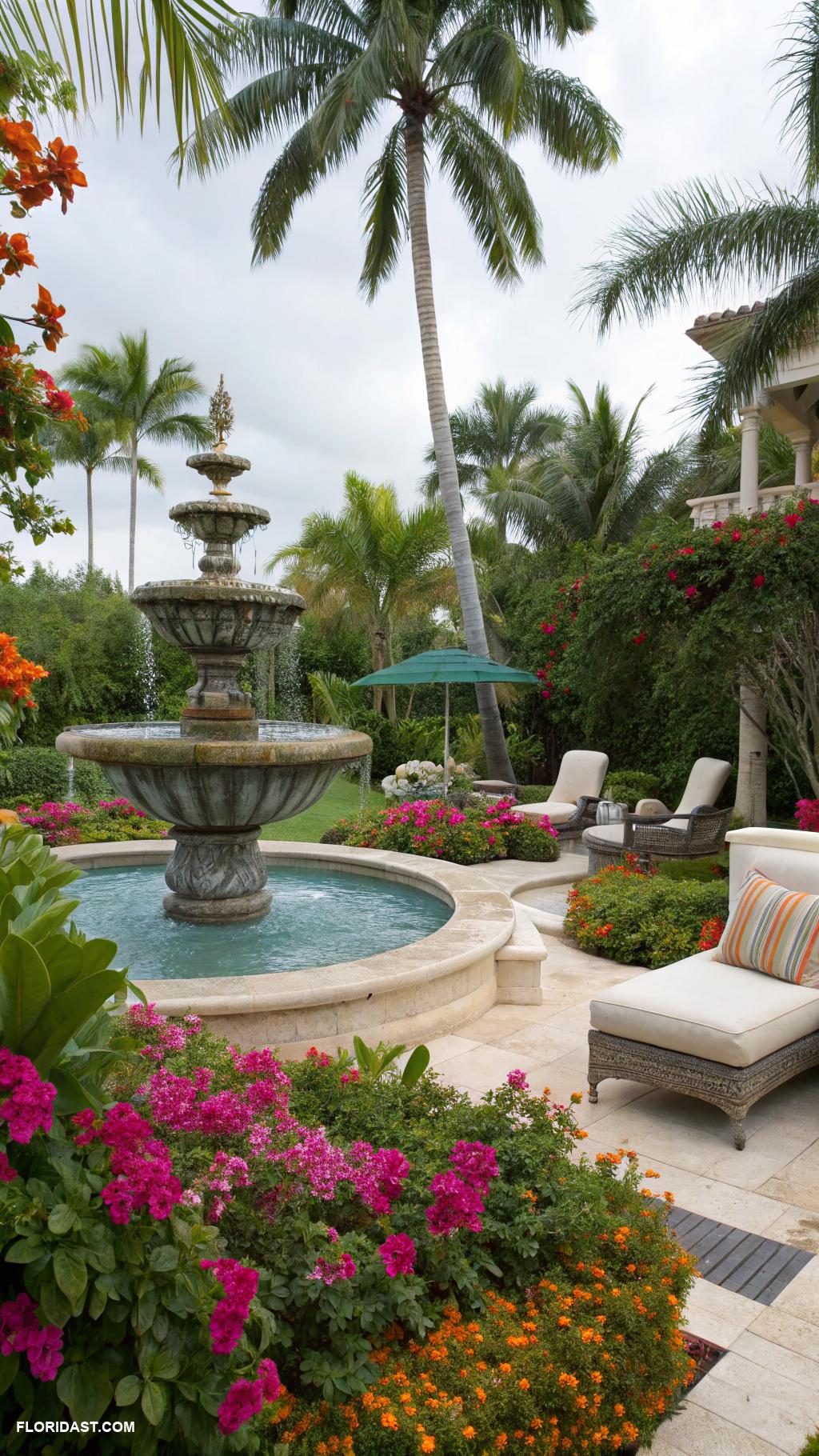 tropical backyard Incorporate a water feature or fountain