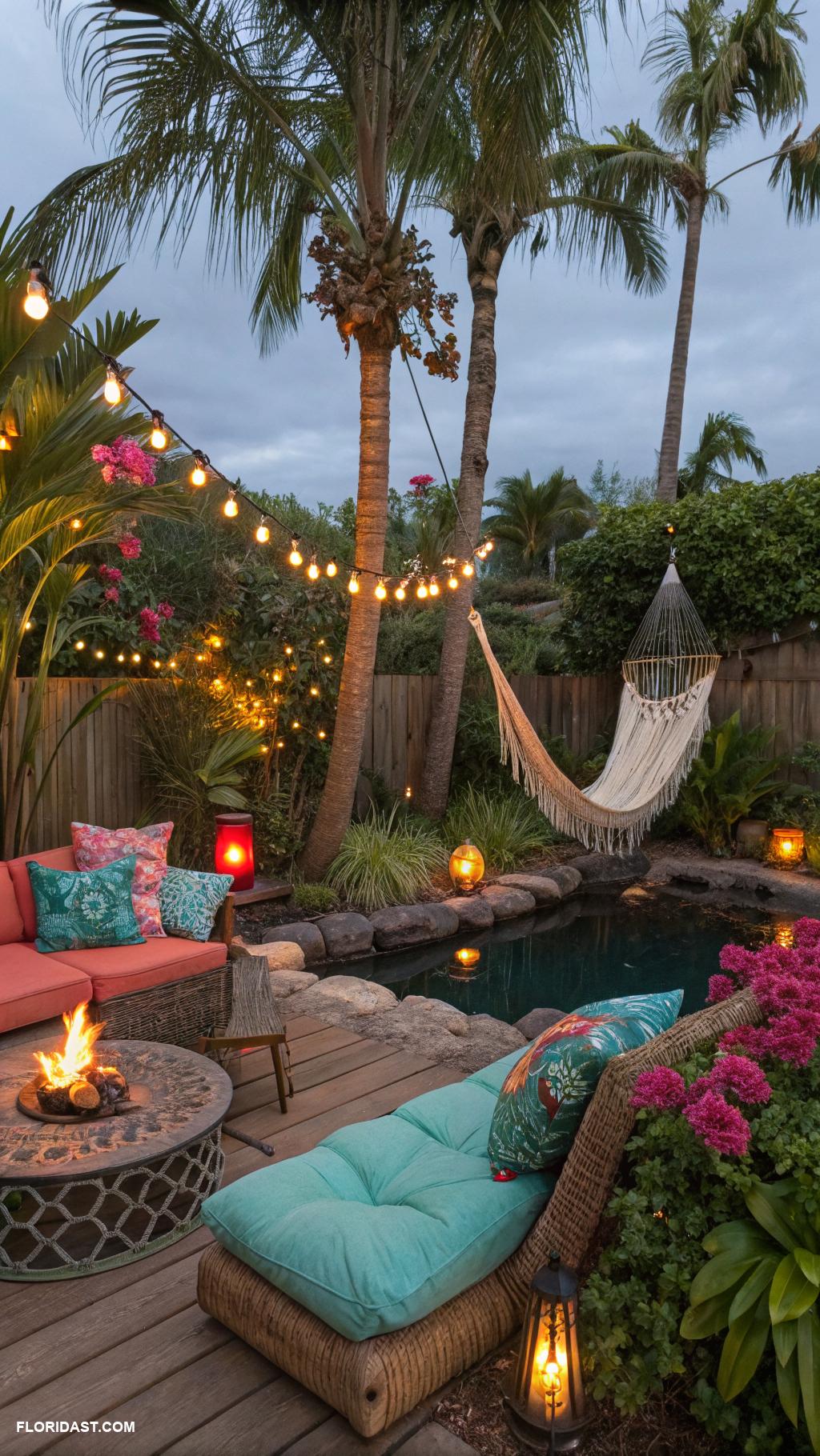 tropical backyard Use tropical themed outdoor lighting