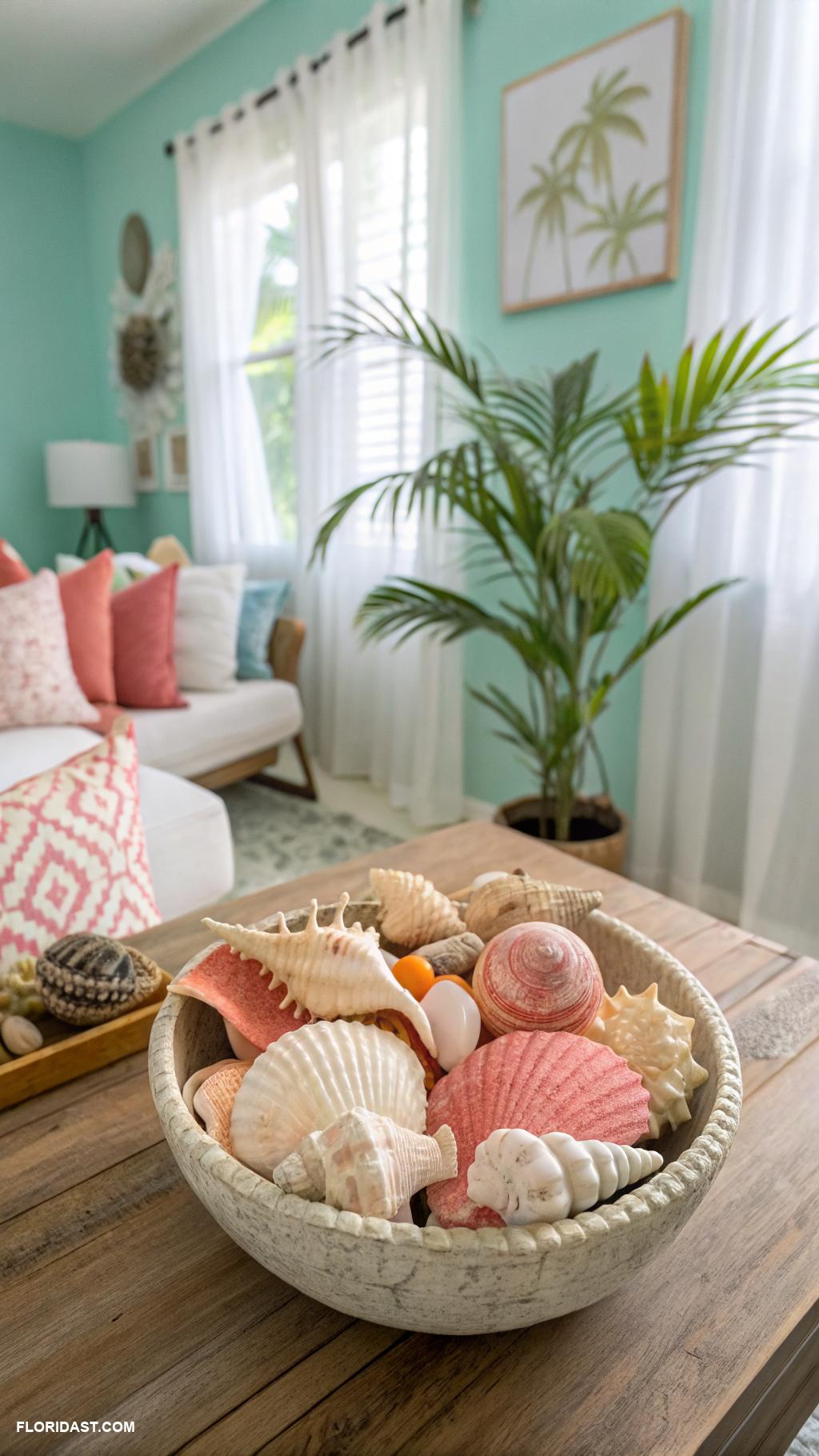 tropical living room decor Nature themed decorative accents like shells