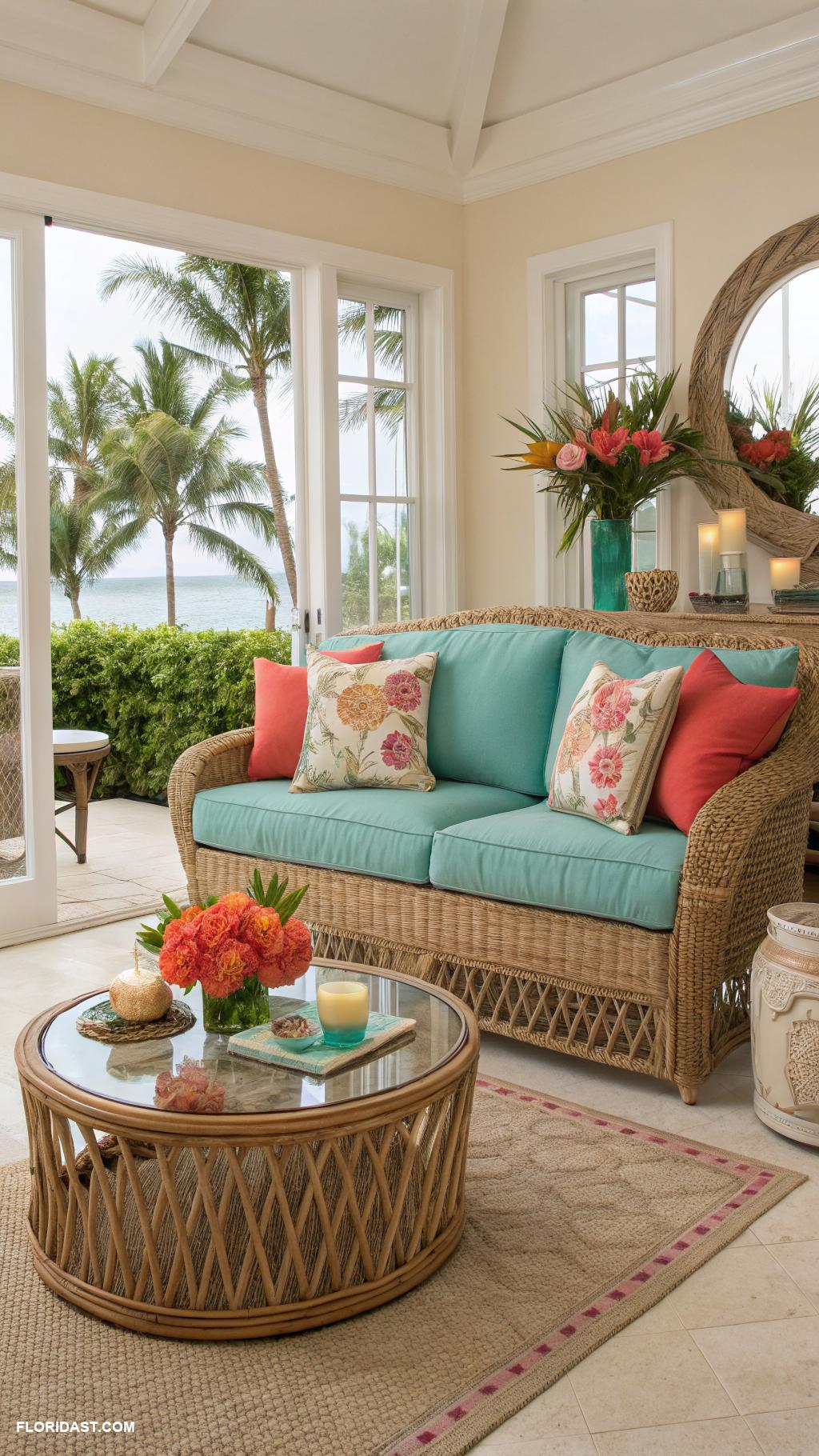 tropical living room decor Rattan furniture for a beachy feel