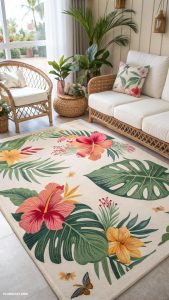 tropical living room decor Tropical prints on area rugs